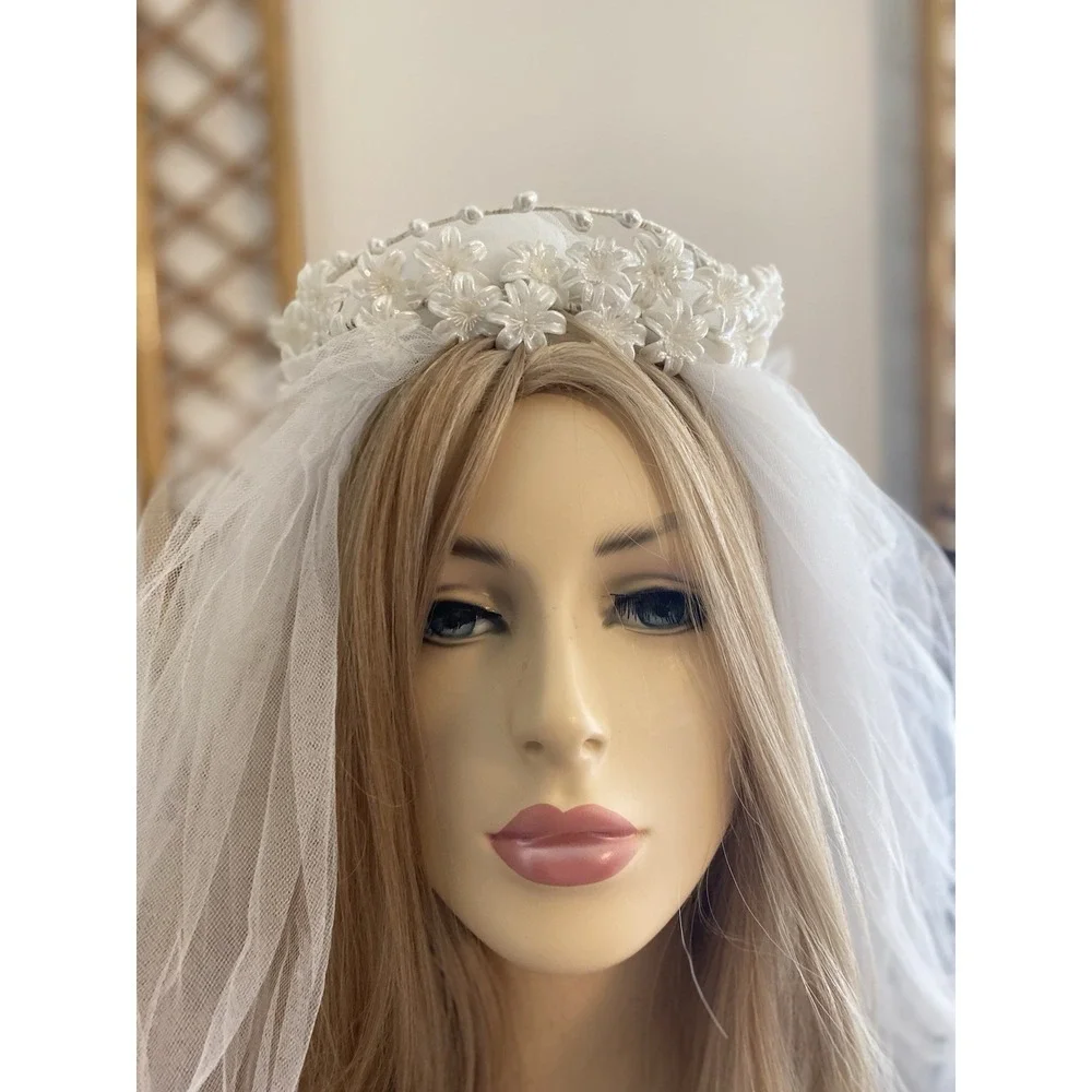 Vintage Floral Beaded Pearl Embellished Wedding‎ Crown Headband Pearlescent EUC